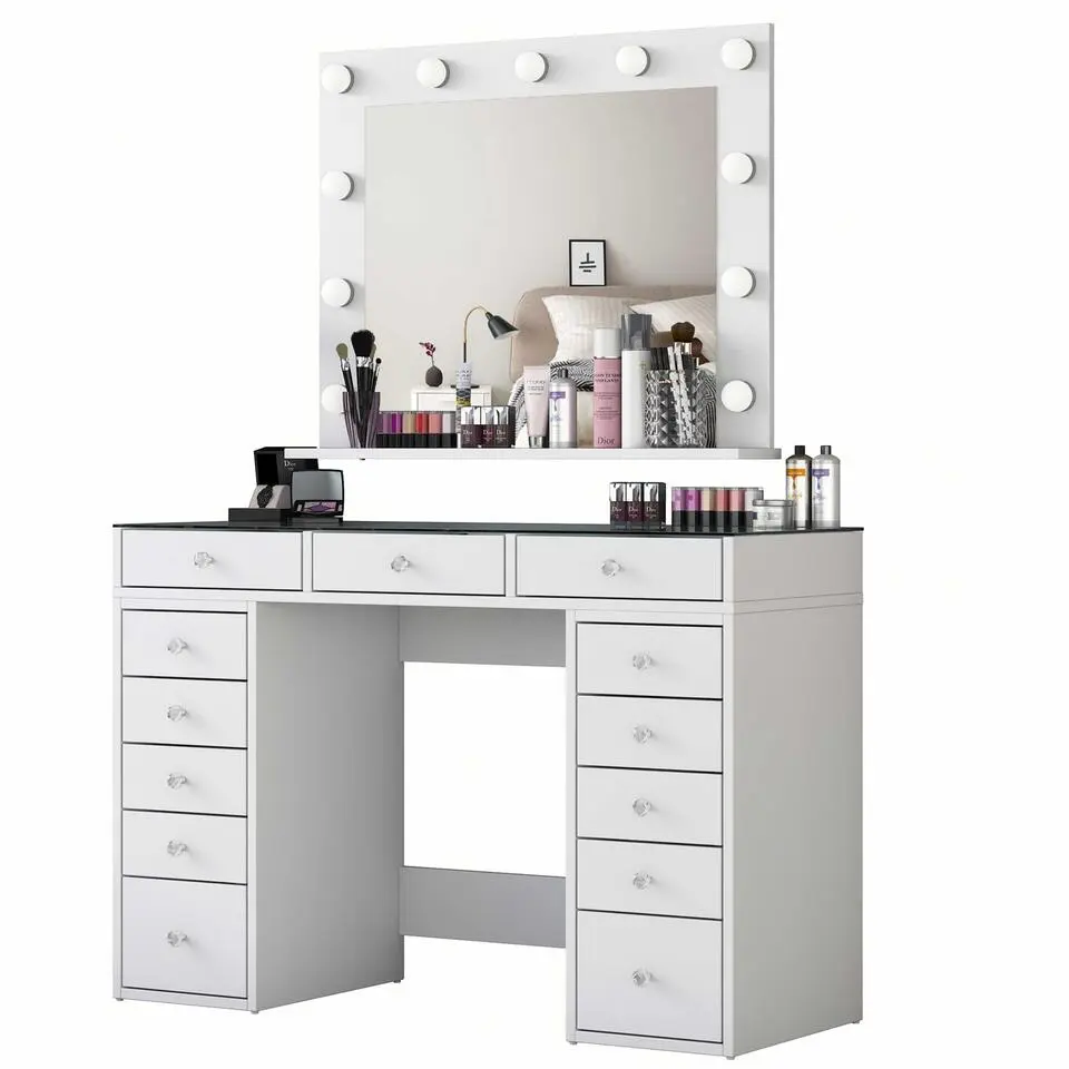 Kaptafel Wit/Glas - Incl. Spiegel - 120x44,5x79,8cm - Beyas