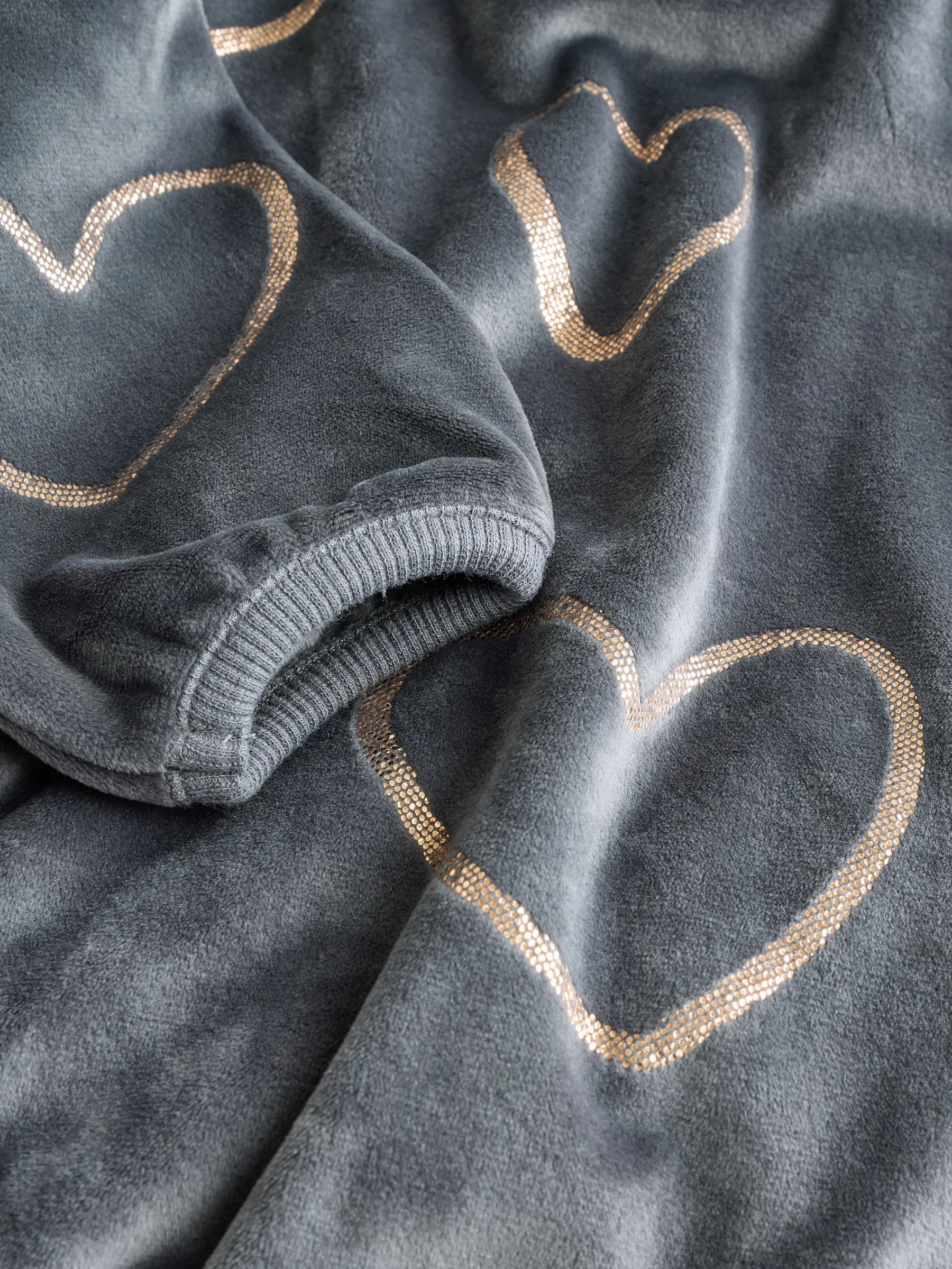 Metallic antracietgrijs hart - Behaaglijke fleece pyjama (9 mnd-16 jr)