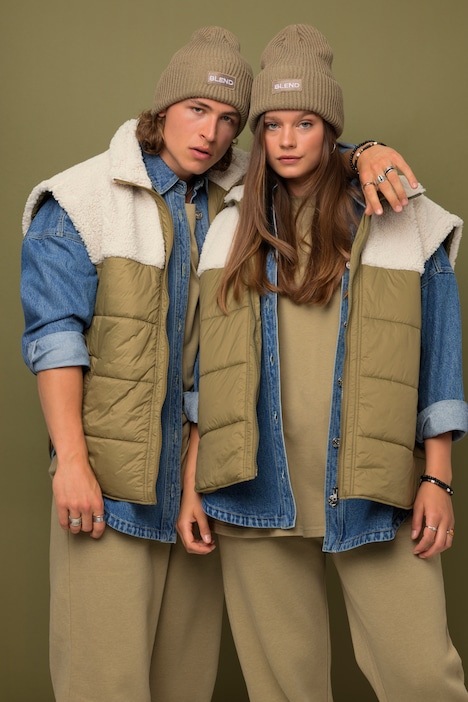 Steppweste, Wide Fit, Teddy-Patch, Stehkragen, Unisex