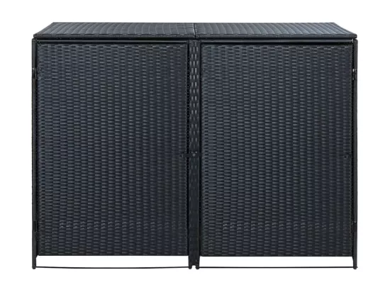 Abris pour poubelle double Résine tressée Noir 148x80x111