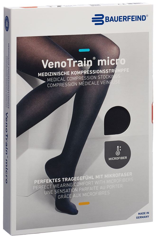 Bauerfeind VenoTrain Micro KKL2 AG M plus/long offene Fussspitze Mikronoppenhaftband schwarz 1 Paar