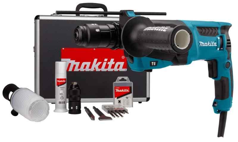 Makita HR2631FTX4 230V Combihamer met verwisselbare boorkop, in zwart aluminium koffer incl 5-delige boor- en beitelset