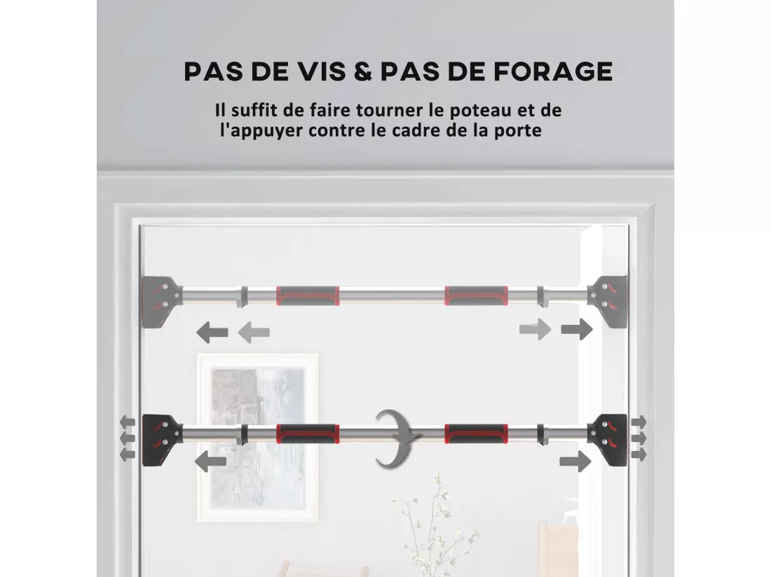 Barre de traction - barre de porte - pull up bar - barre d'étirement musculation pour cadres de porte sans vis - longueur ajustable (75-92cm)