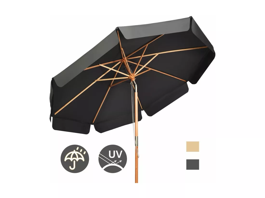 Parasol Inclinable Ø300CM avec Manivelle Anti-UV,Protection Solaire Toile Polyester Imperméable, Gris