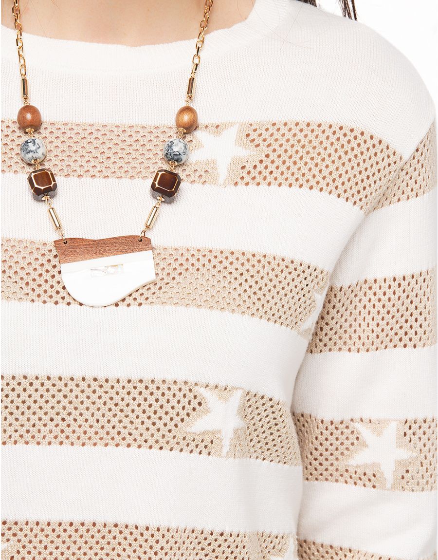 Pull rayé beige écru