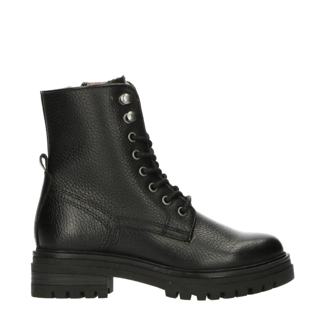 PS Poelman Mink-83leren veterboots zwart