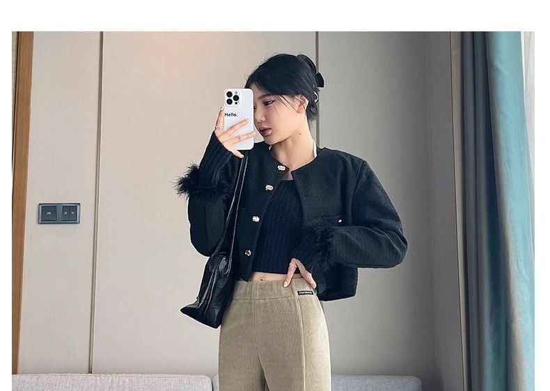 Cloud Nine - Hoge taille effen corduroy broek met splitzoom en uitlopende pijpen