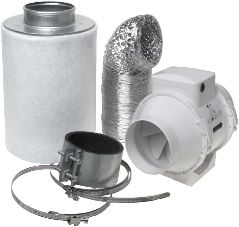 Aktivkohlefilter Abluft Lüftungsset inkl. Rohrventilator 280 m³/h Belüftungsset für Growzelt