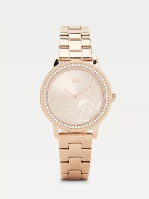 Relógio com bisel de cristal banhado a ouro rosa