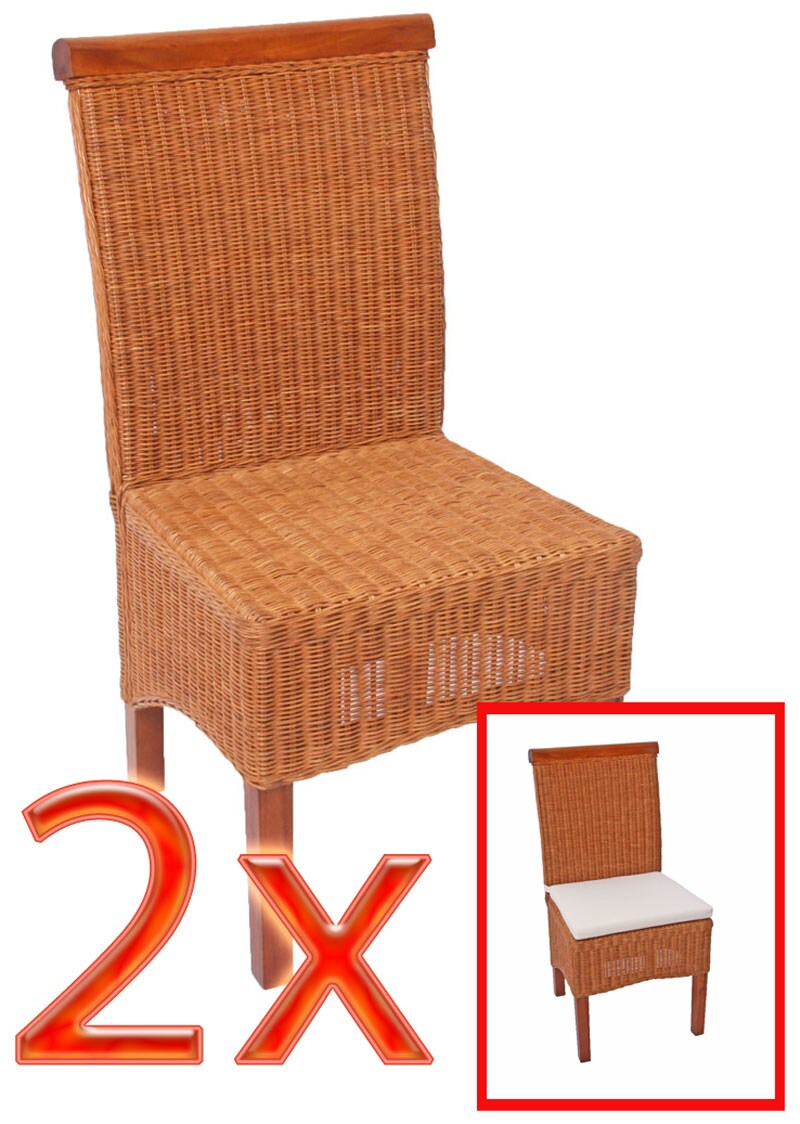 2er-Set Esszimmerstuhl Var, Korbgeflecht ~ mit Sitzkissen