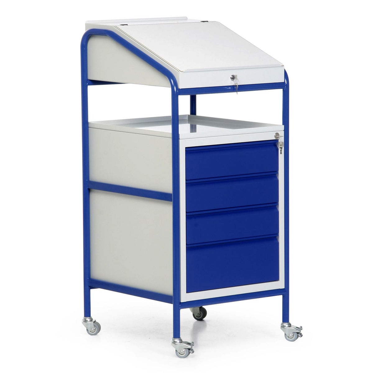 Protaurus mobiel sta-bureau met 4 lades en plaatstalen plank