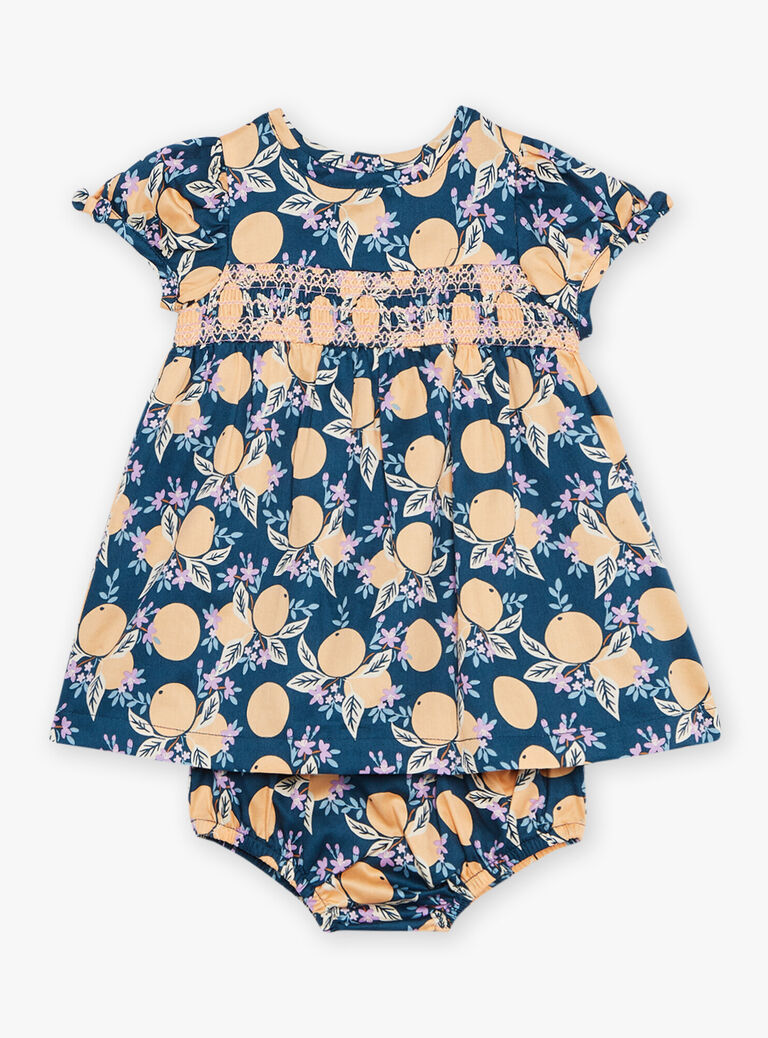 Robe et culotte bleu-vert en satin à fruits