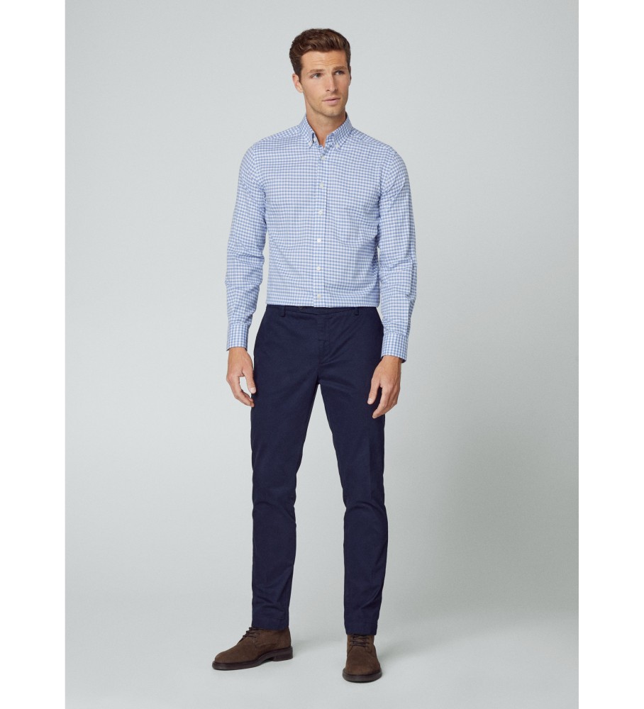 Camisa Hackett Azul com Estampa Xadrez Escovado