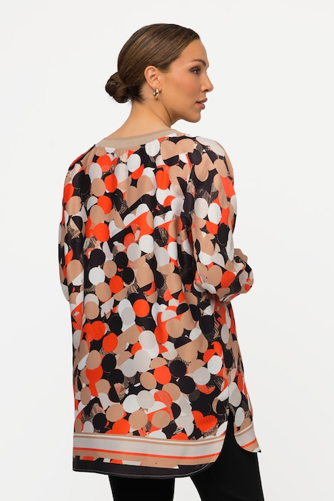 Tunika, Punkte, Satin, Oversized, V-Ausschnitt, 3/4-Arm