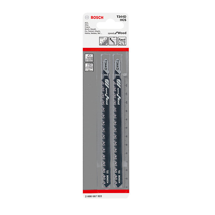Lame scie sauteuse T droite grossière Bosch Bois tendre T344D, lot de 2