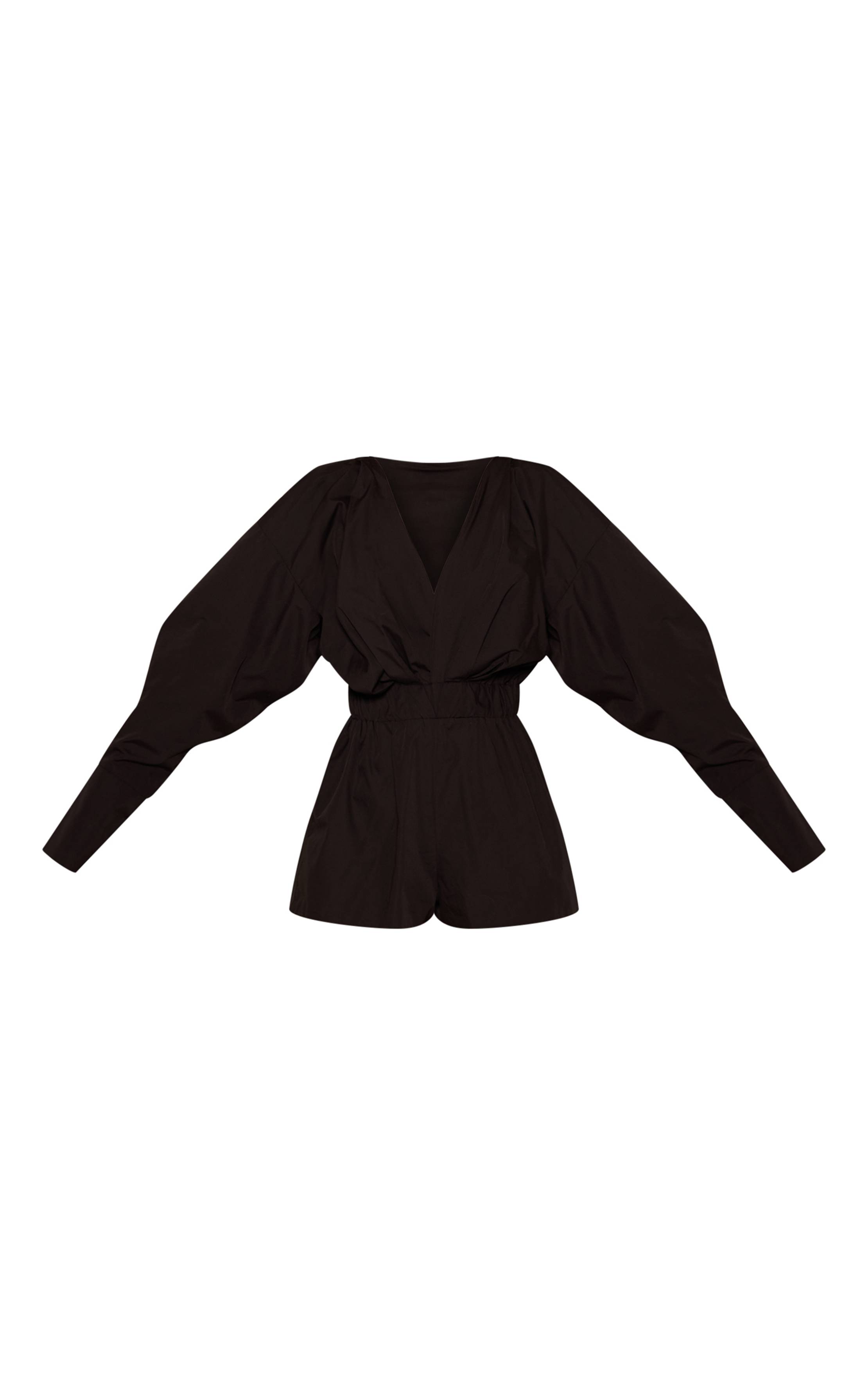Noir Combinaison-short Chemise En Coton À Décolleté Plongeant