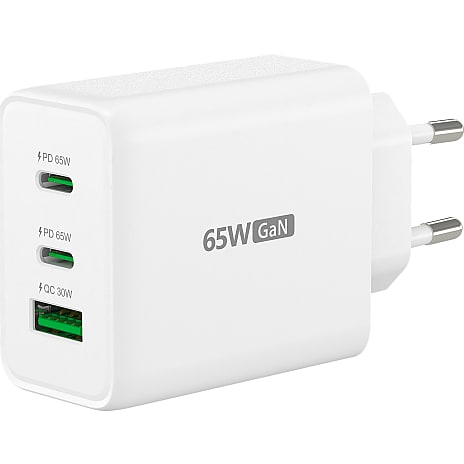 J5 USB-C og USB-A GaN oplader 65 W - hvid