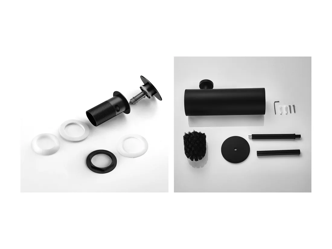 Bonde de Lavabo Bonde Pop-up avec Trop-plein Automatique Universelle+Brosse Toilettes WC Suspendu avec Support de Brosse, Acier INOX,Noir