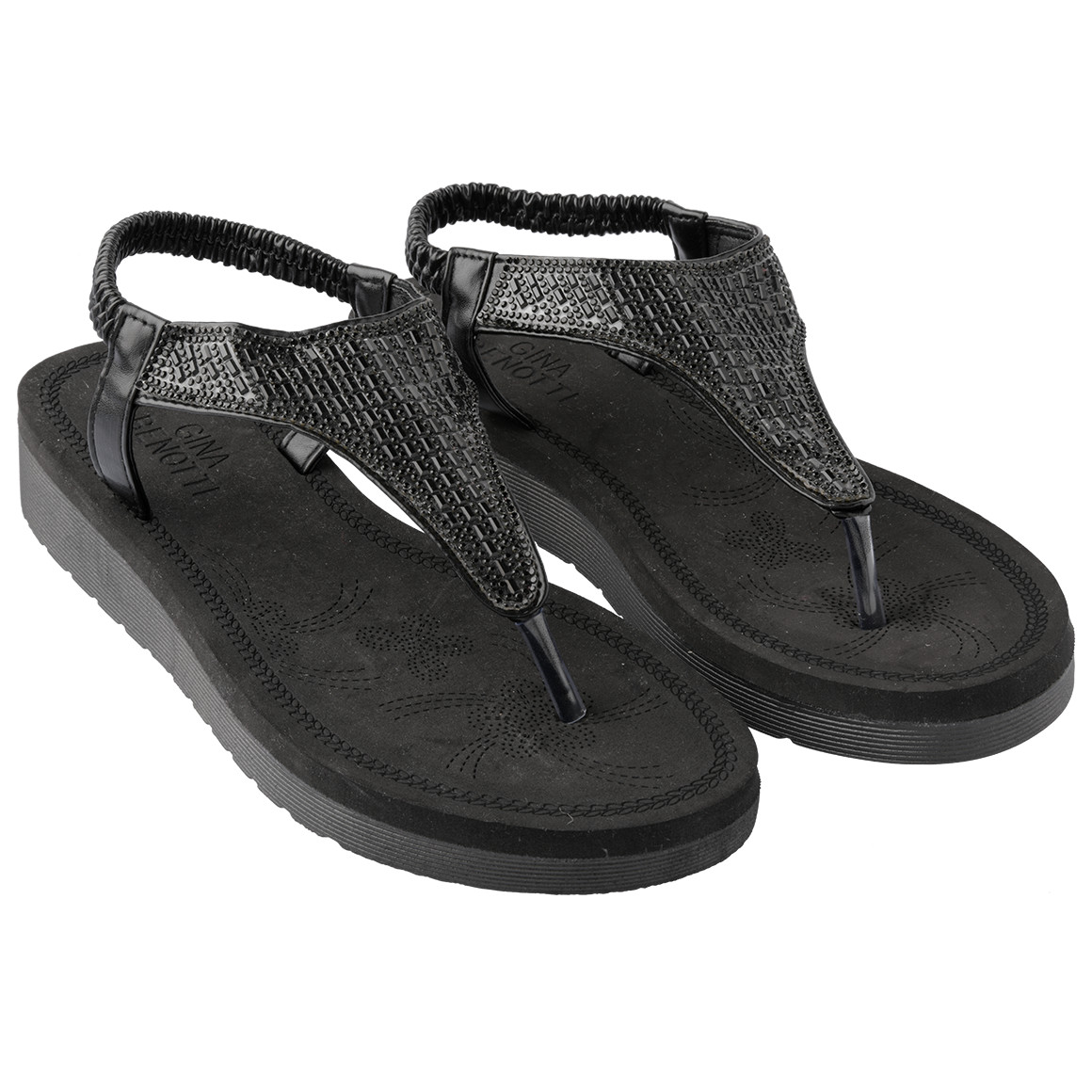 Gina Benotti Damen Zehensandalen mit Glitzersteinen schwarz