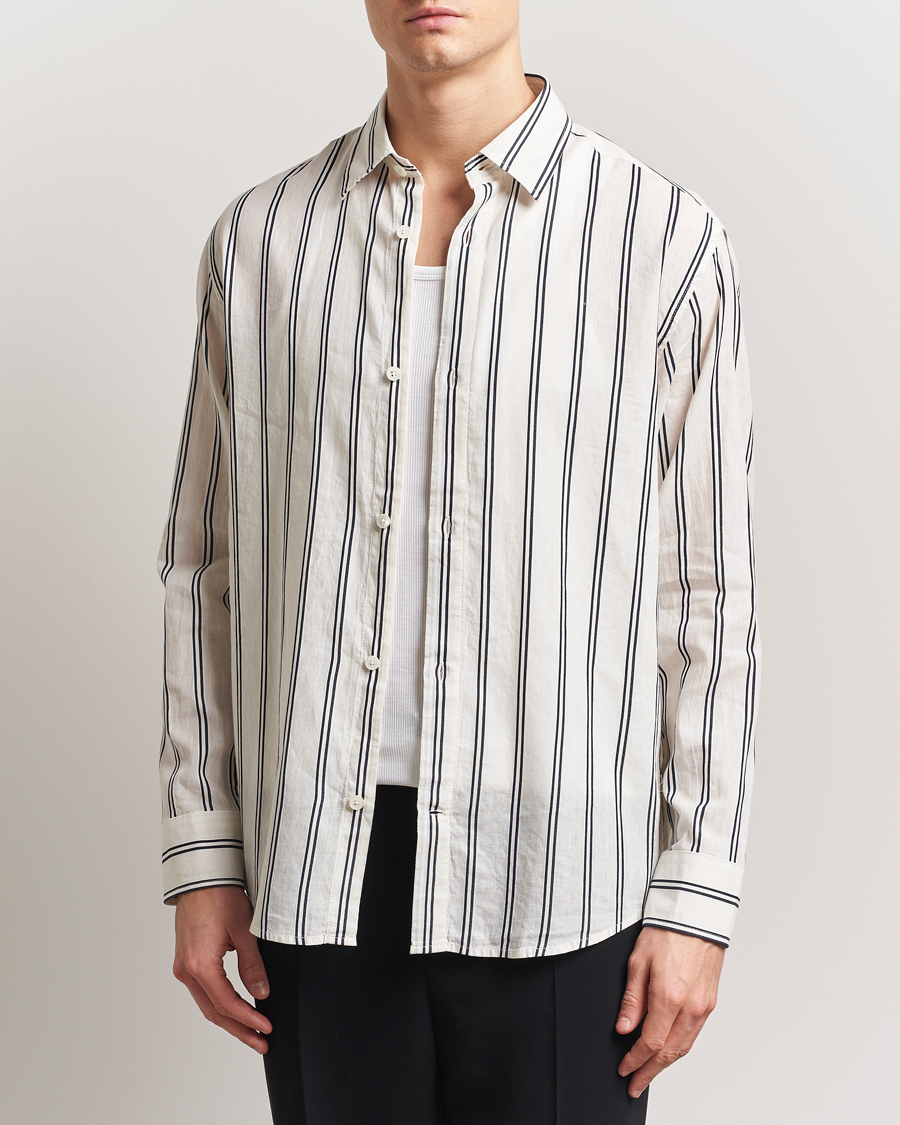 NN07 Freddy Striped Cotton/Linen Shirt White/Black
