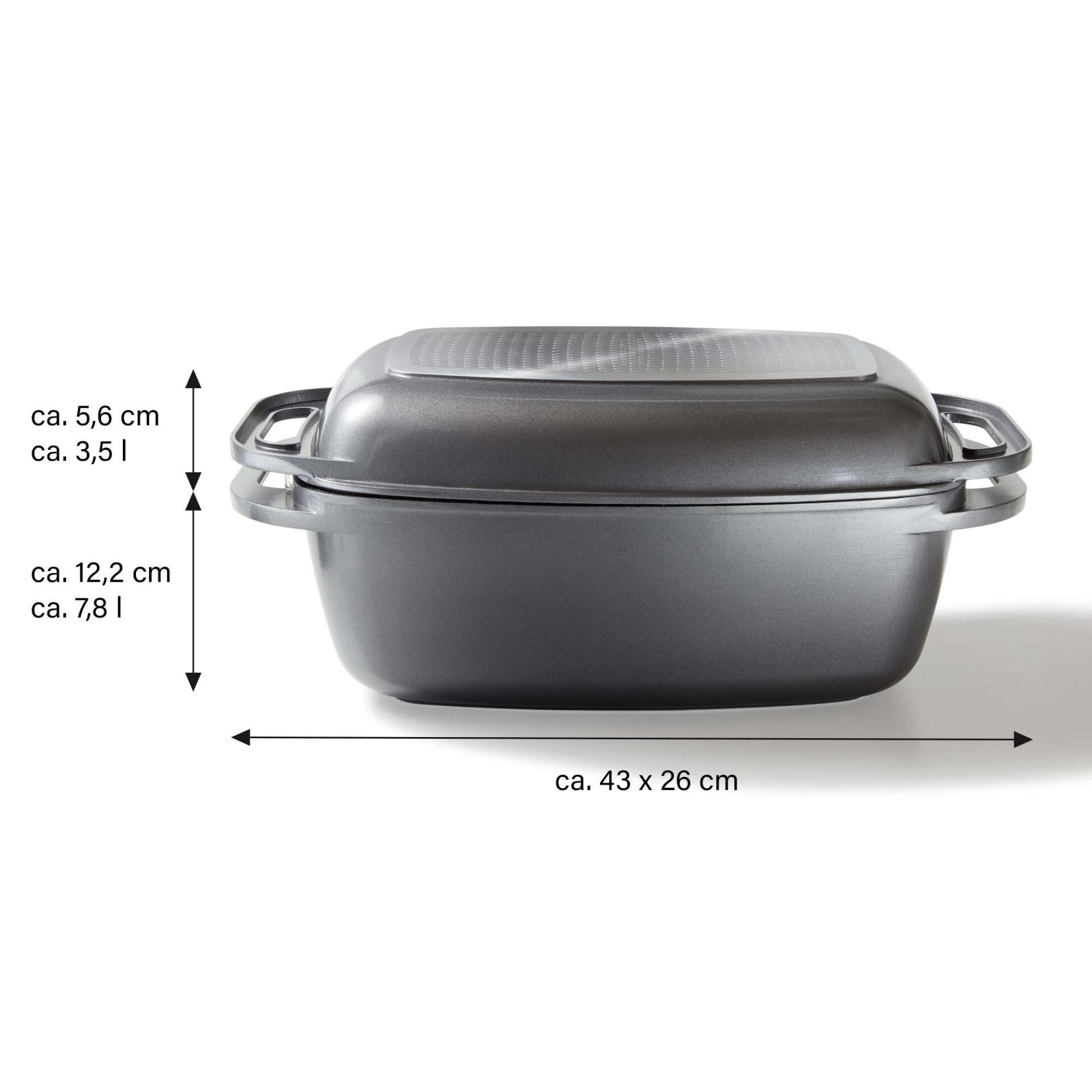 STONELINE® Bräter 40 x 22 cm mit Deckel, Backofen und Induktion geeignet, Antihaftbeschichtung, grau