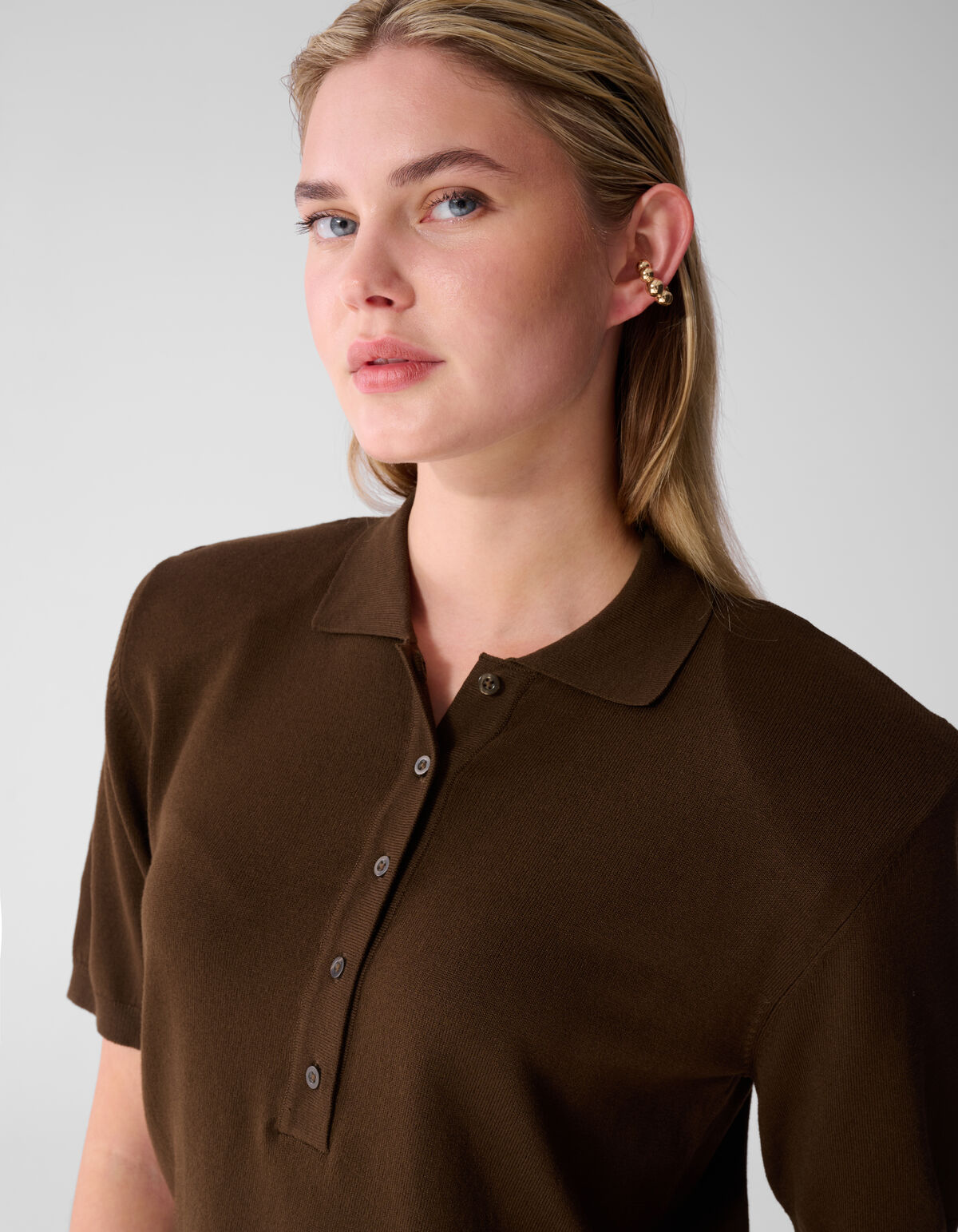Shortsleeve Gebreide Polo Bruin
