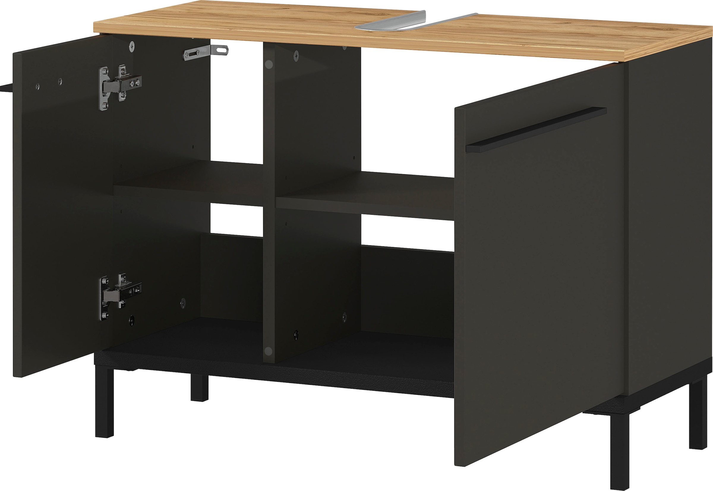 GERMANIA Waschbeckenunterschrank »Yonkers« Hochwertige ABS-Kanten, Griffe & hohe Füsse aus Metall, Breite 80 cm