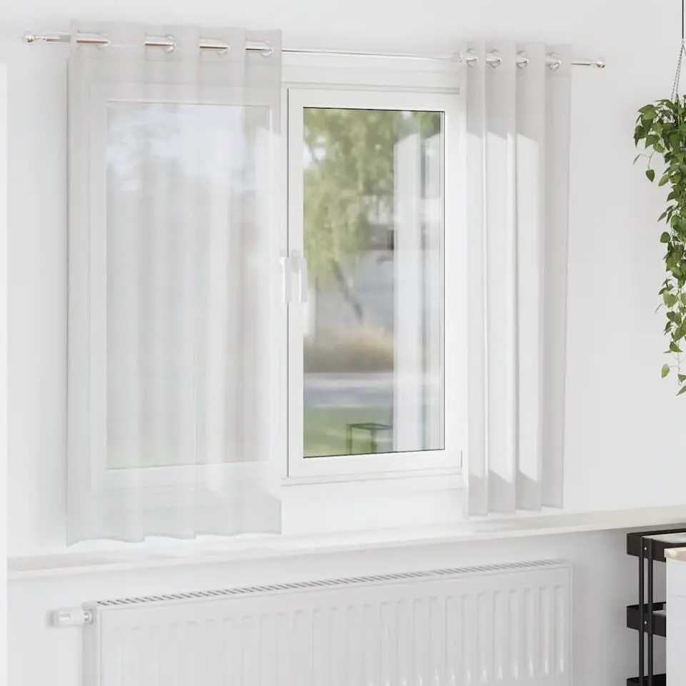 vidaXL Gordijnen van voile met ringen - Wit - 140x140 cm - Stof - 2 Stuks