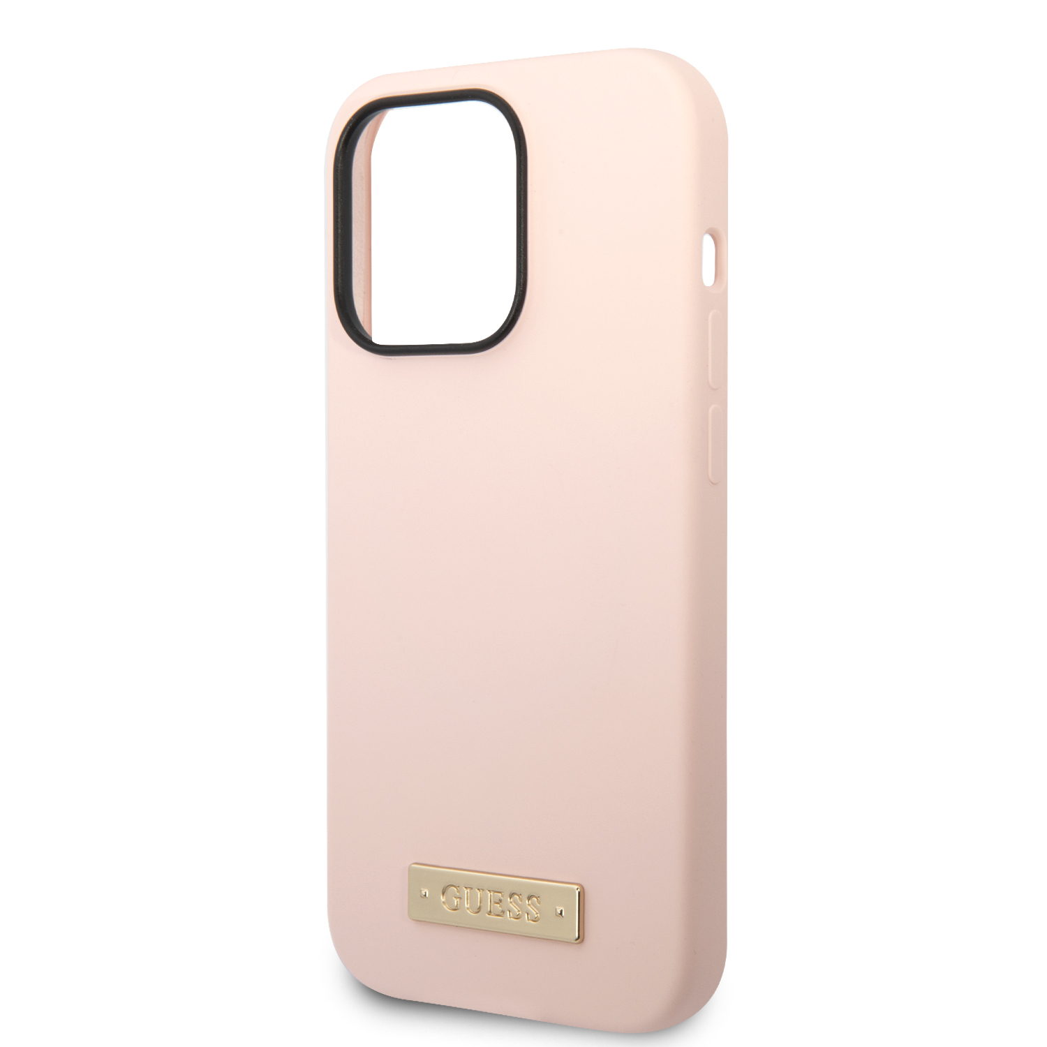 iPhone 14 Pro Max MagSafe Silikon Hardcase Hülle Logo Plate (GUHMP14XSBPLP) - Rosa / Gold