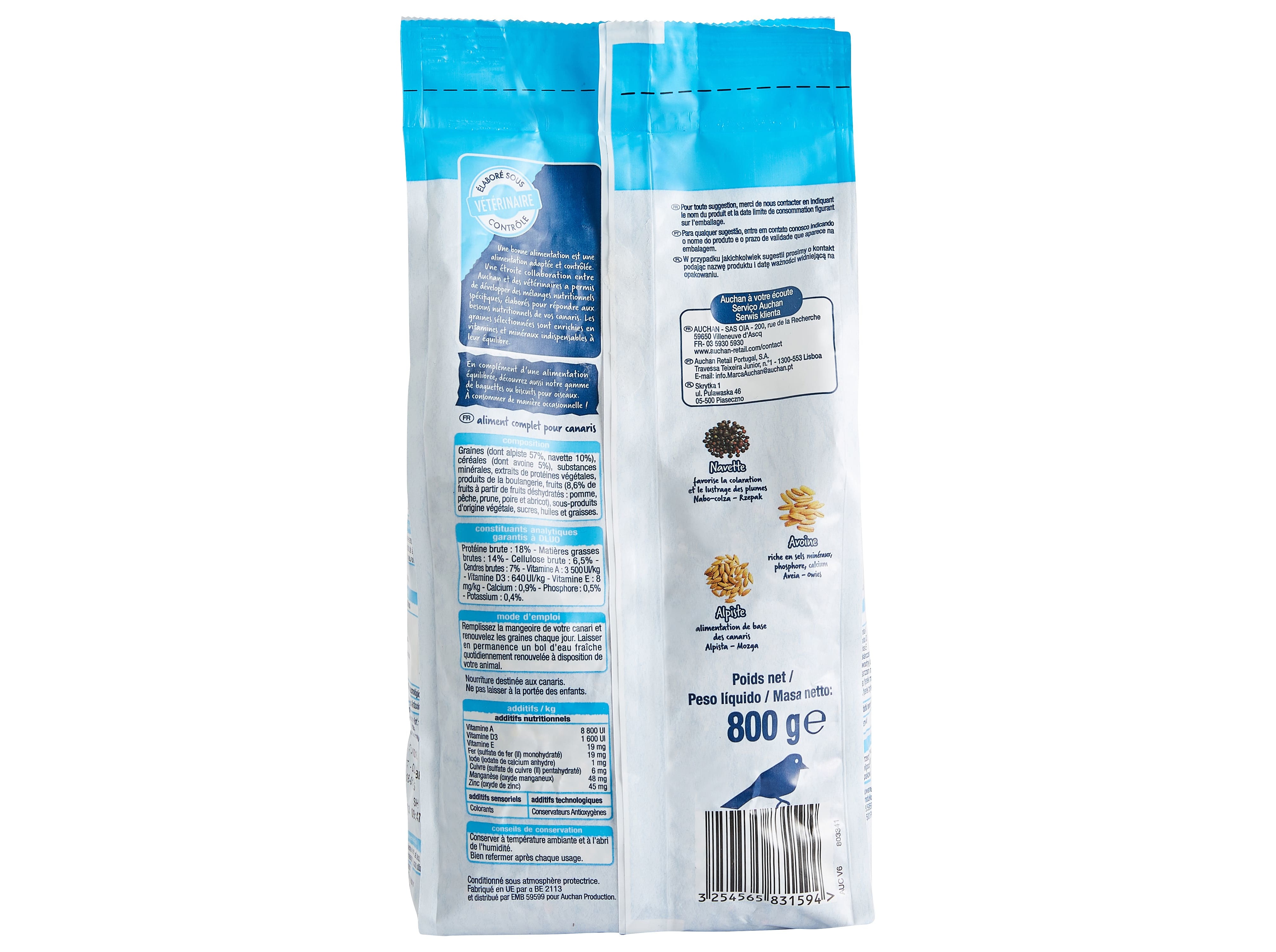 COMIDA PARA CANÁRIOS AUCHAN MENU COMPLETO 800G