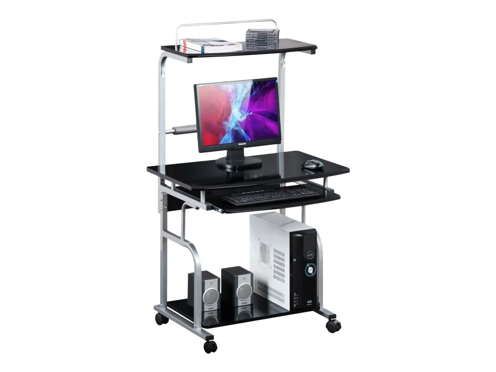 TECHly - Vogn med hjul - for LCD-display/tastatur/mus/CPU/printer - metal, MDF - blank sort, sølv