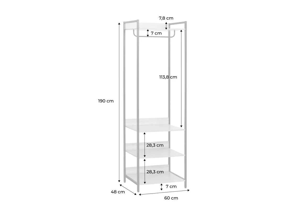 Module dressing noir avec 1 penderie et 3 étagères. L 60 x P 48 x H 190 cm