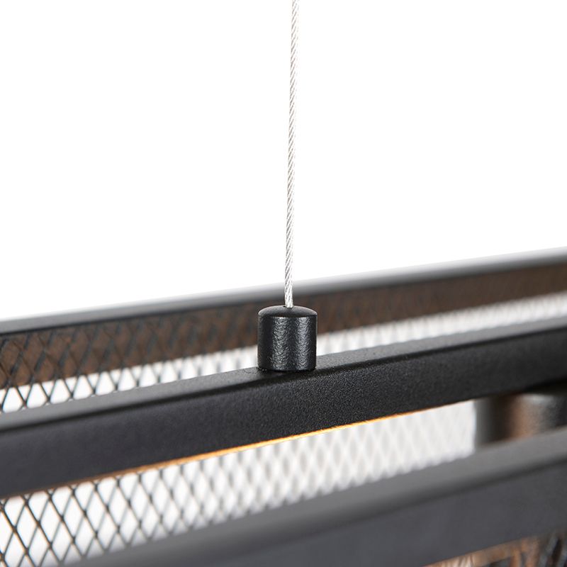 Industriële hanglamp zwart met geweven 4-lichts - Cage
