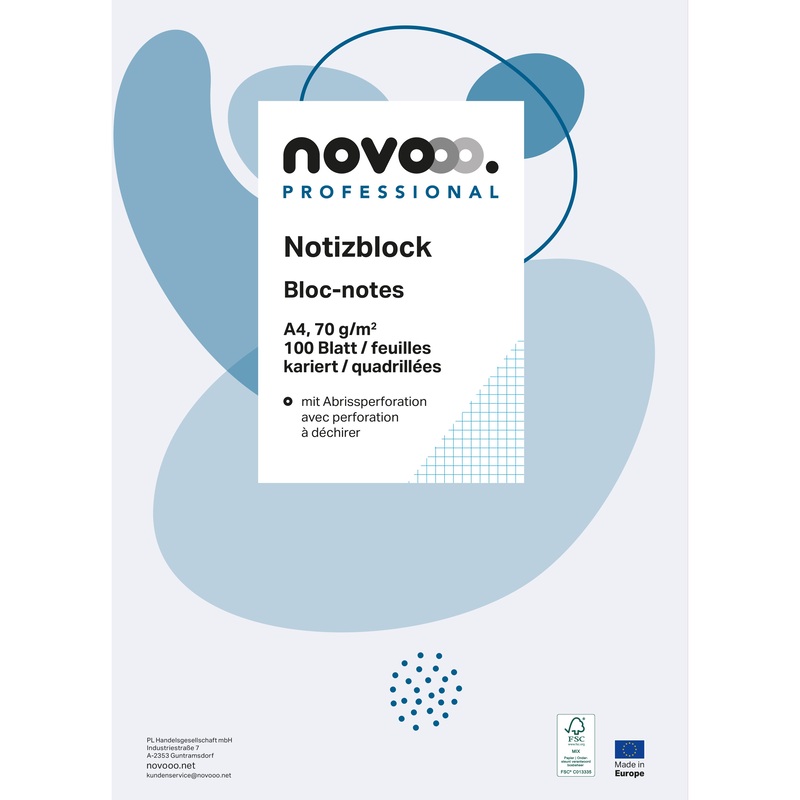 novooo Professional Notizblock, A4, kariert 4 mm