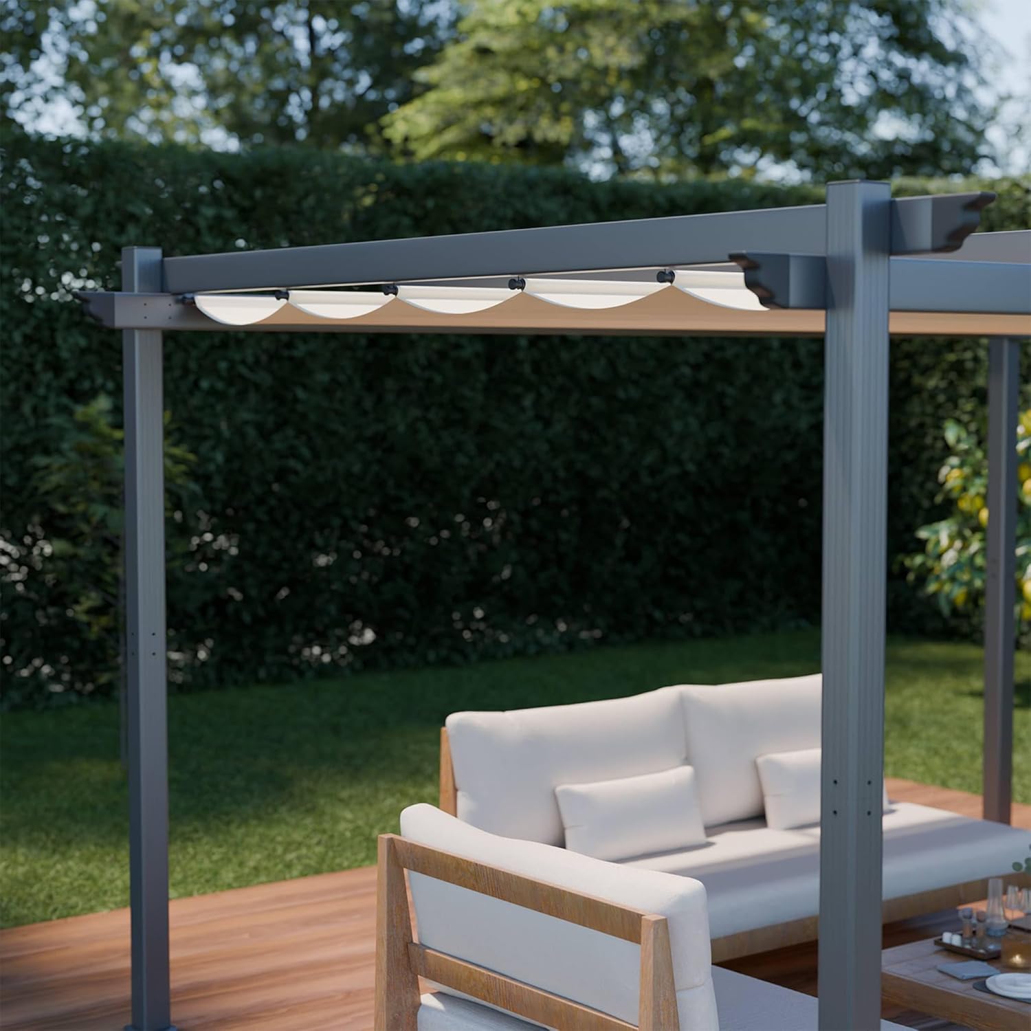 Alice's Garden - Aluminium Pergola - 3 x 4 m - Stoff Beige - Ideale Pergola für Ihre Terrasse, verschiebbarer Stoff, Aluminiumstruktur - Isla