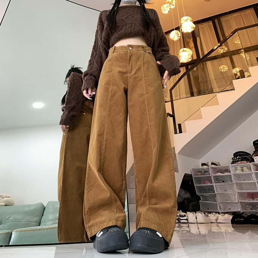Chisan - Corduroy broek met hoge taille en wijde pijpen