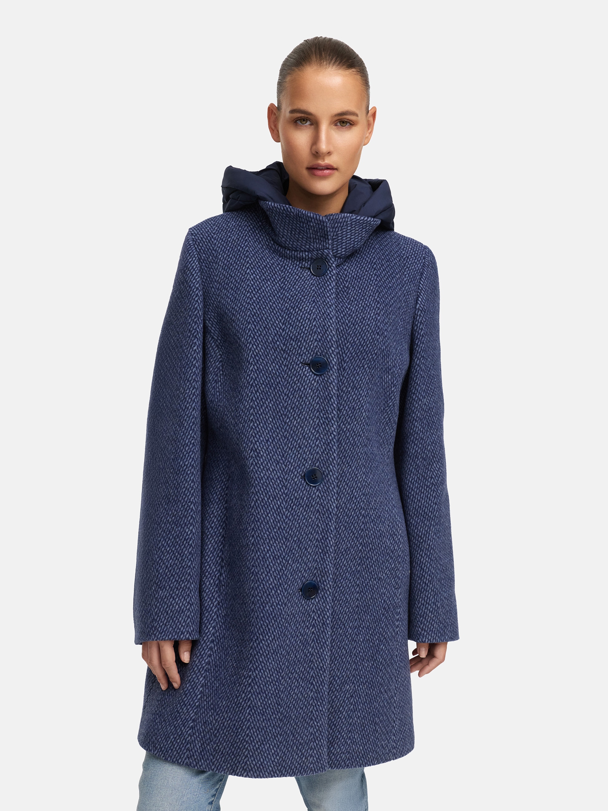 MANISA Wolljacke mit Kapuze mit Stehkragen und Kapuze, in Tweed-Optik