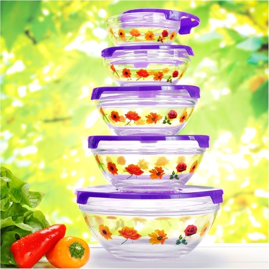 5 boîtes verre fleuries violet