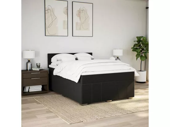Sommier à lattes de lit avec matelas Noir 140x190 cm Tissu