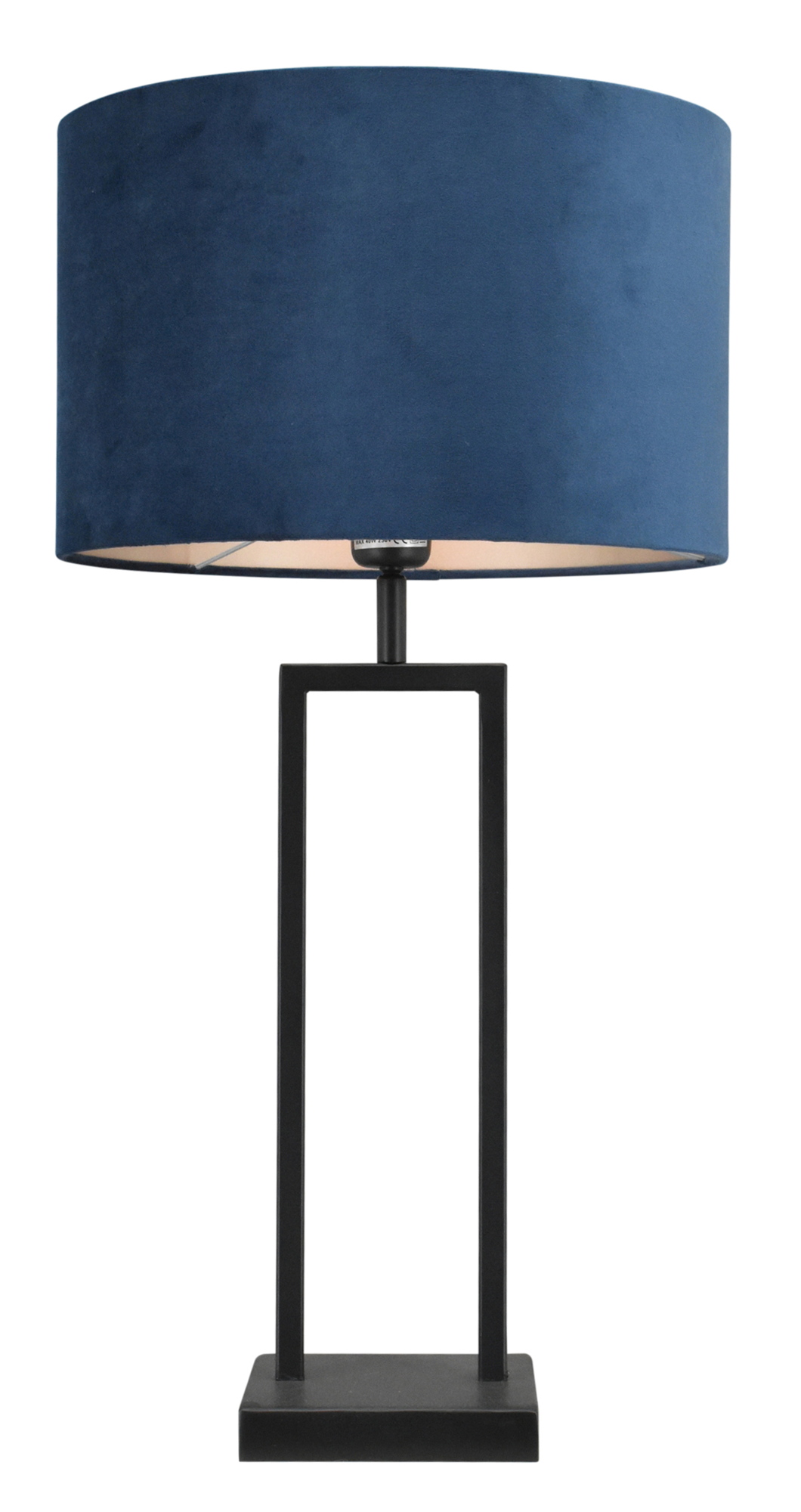 Tafellamp Veneto groot zwart + kap 35/35/22 Alice velours blauw ( taupe binnenkant )