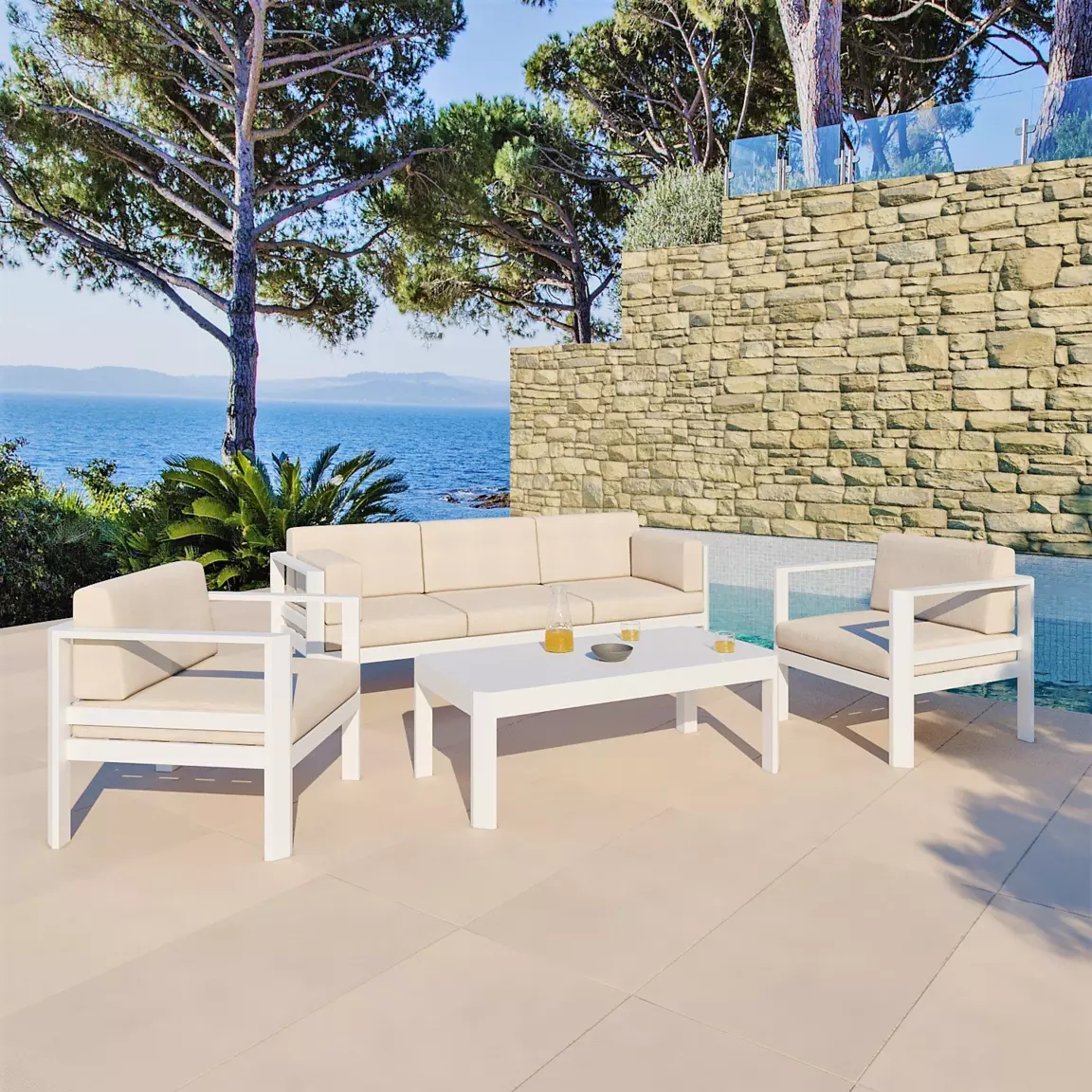 Table basse de jardin rectangulaire en aluminium Ostara Blanc