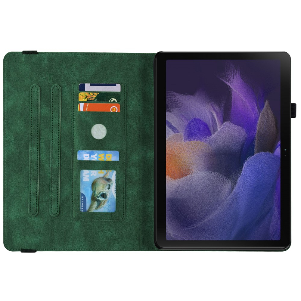 Samsung Galaxy Tab A11  Plus / A9  Plus Leder Tasche Flip Cover Schmetterling Imprint - Grün