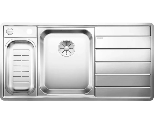 Blanco Axis III 6 S-IF spoelbak, 1000 x 510 mm, roestvrij staal, satijnglans, 522105, 1 bak, met afdruipgedeelte, bak links, met bijzetbak, vlak ingebouwd