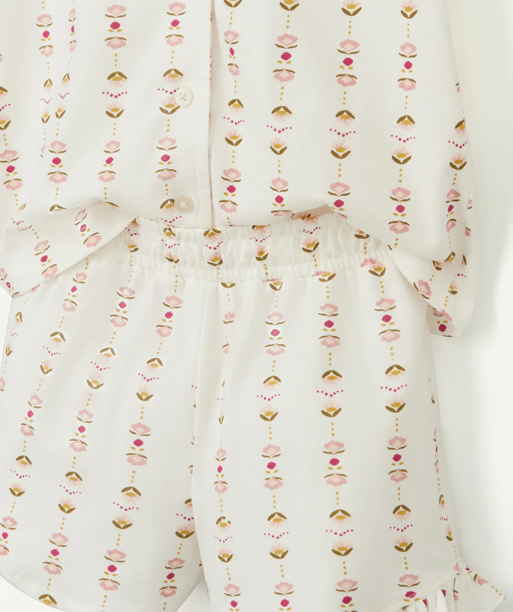 PYJAMA FILLE EN COTON BIOLOGIQUE BLANC IMPRIMÉ FLORAL