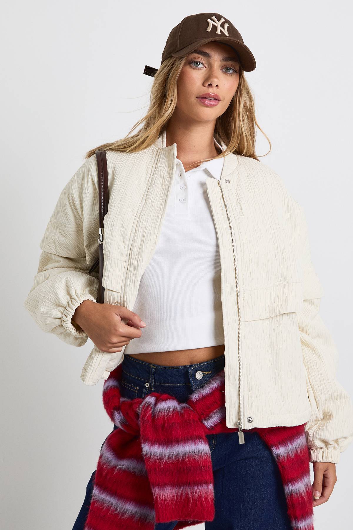 boohoo Veste bomber texturée sans col