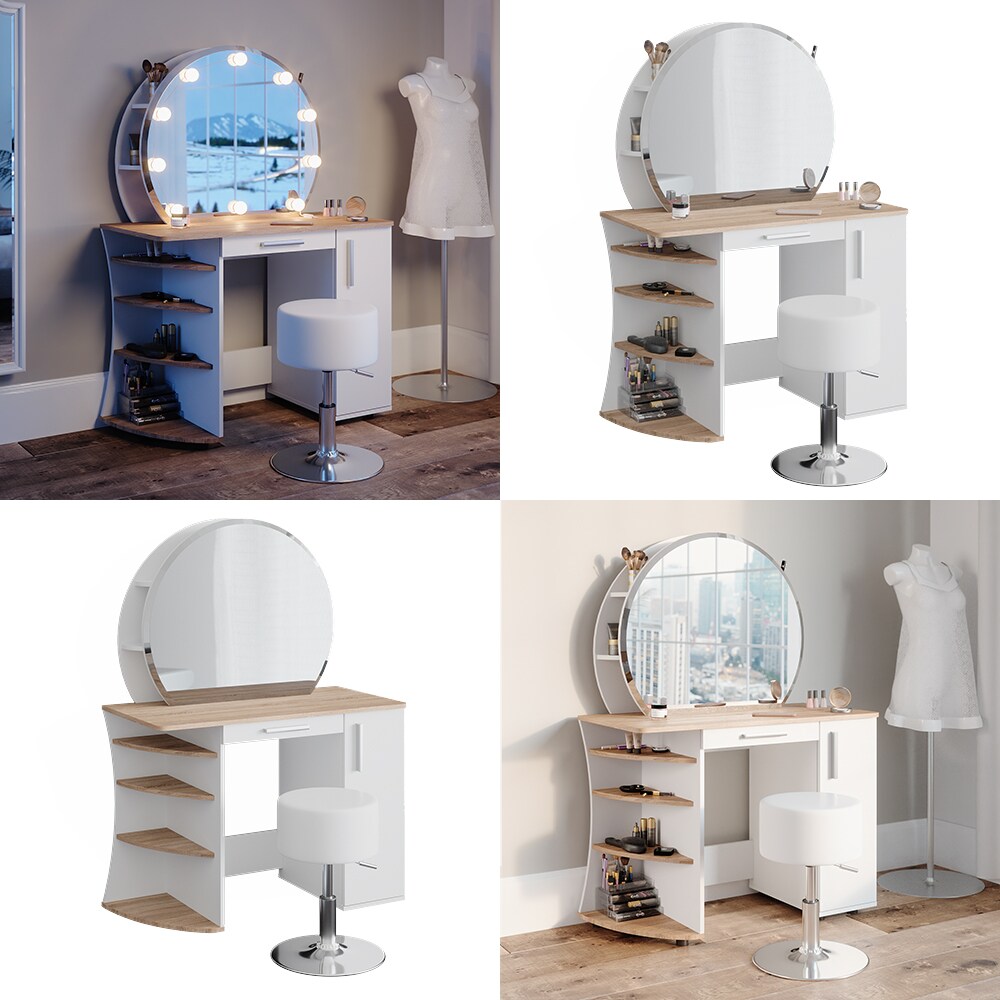Vicco Schminktisch Frisiertisch Kosmetiktisch Almina Weiß Sonoma Schminkspiegel 100x143 modern Hocker Schlafzimmerkommode Schminkkommode Schublade Frisierkommode Make-Up-Tisch