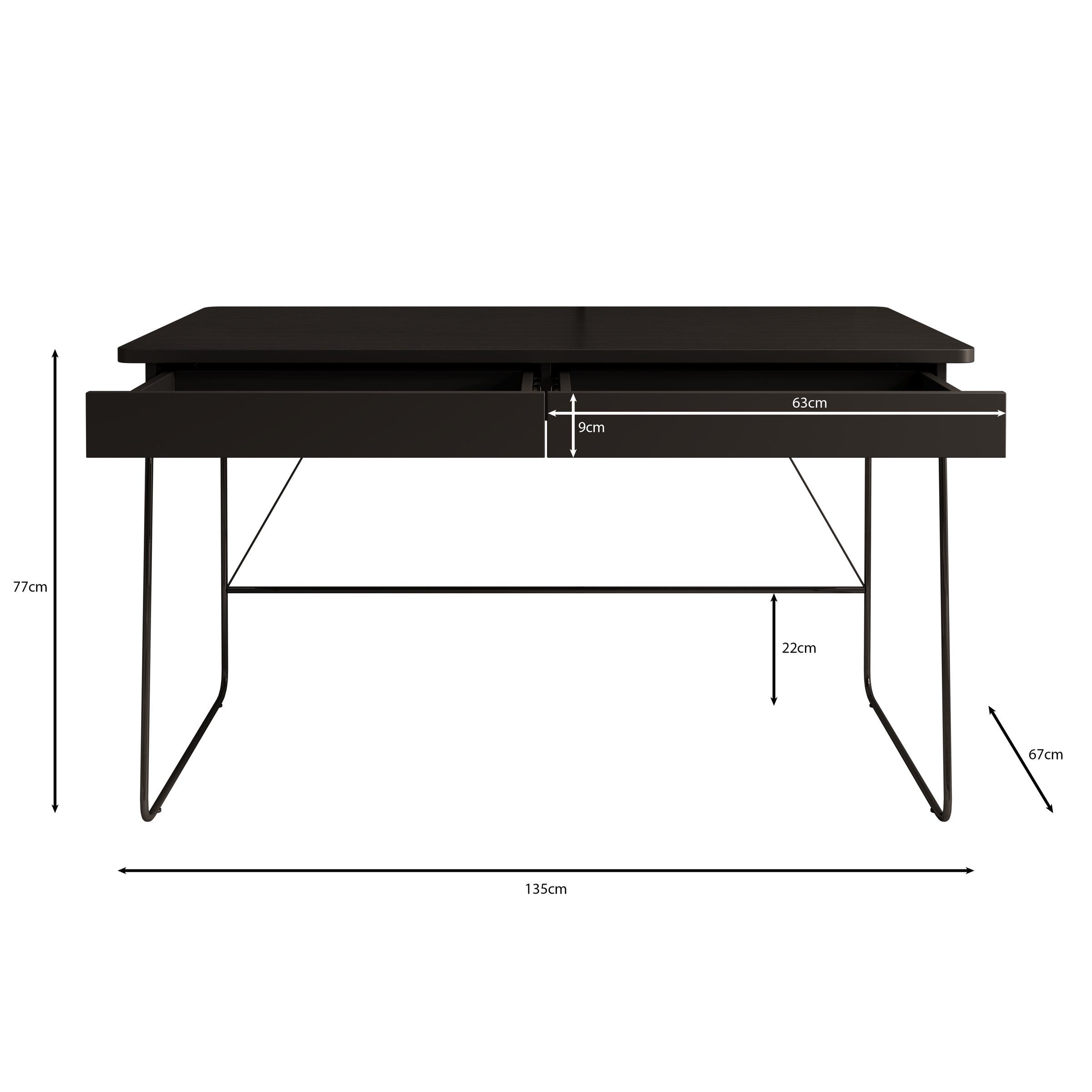 Meubella - Bureau Medea - Zwart - 135 cm