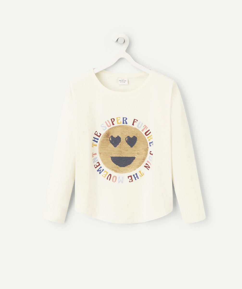 T-SHIRT FILLE EN COTON BIO AVEC SMILEY EN SEQUINS RÉVERSIBLES