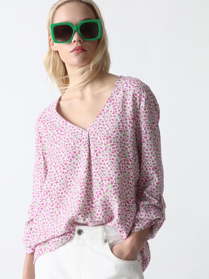 Camisa com decote em V - Tons de rosa