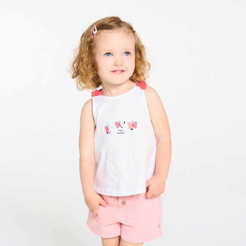Débardeur à nœuds papillons rose bébé fille Rose